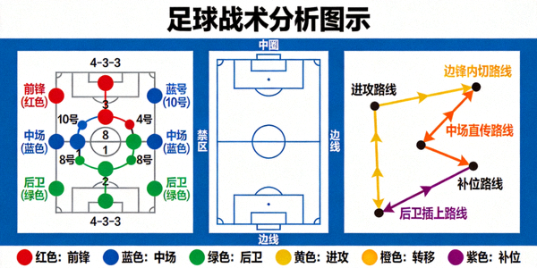 战术分析图示 - 足球阵型与移动路线